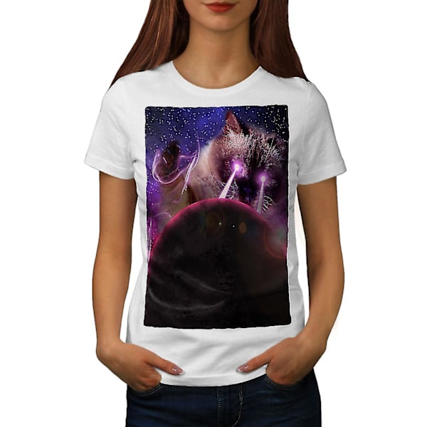 Space Cat Laser Eye T-shirt för kvinnor M