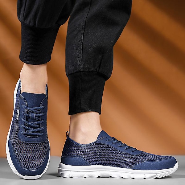 Män Skor Höst Soft Loafers Skor Lättvikt Billiga Mesh Casual Herr Sneakers 2G8928-1 Blue 41