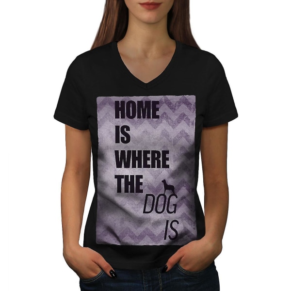 Home Is Where Dog Slogan Women T-shirt L