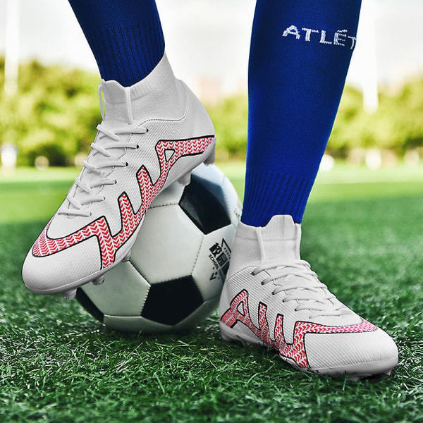 Fotbollsskor för män Halkfria fotbollsskor för herr Gräs Fotbollssneakers T22166 White 46
