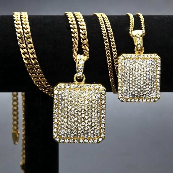 Hip-Hop Halsband Guld Silver Färg Fyrkantigt hänge Cuban Chain Halsband Iced Out Bling-bling Neckl