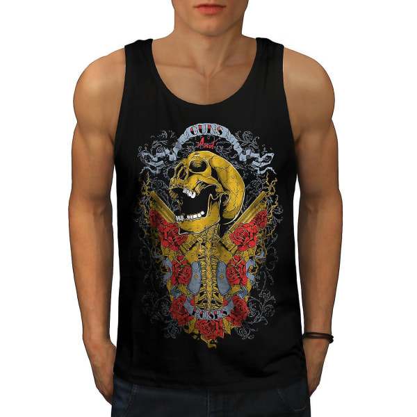 Guns And Roses Skull Men Blacktank Top | Wellcoda XL