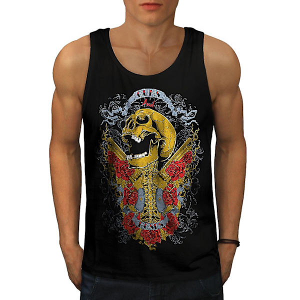 Guns And Roses Skull Men Blacktank Top | Wellcoda XXL