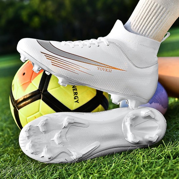 Fotbollsskor för män Höga fotbollsskor för vuxna Grästräning Sport Skor Sneakers 2Jz81A White 35