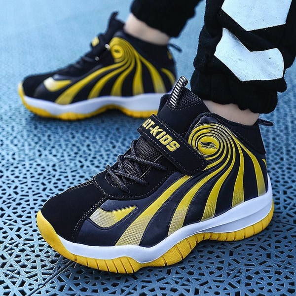 Basketskor för barn Mode Halkfria sneakers Sportskor som andas 3987Em BlackYellow 32