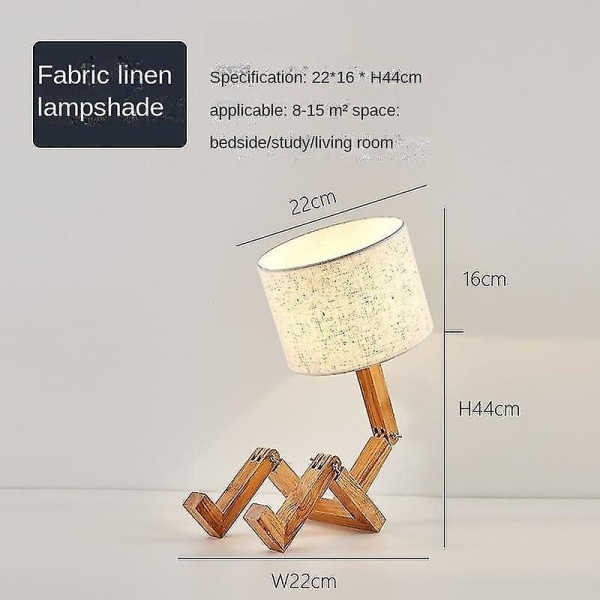 Trärobotformad hopfällbar bordslampa Sovrumsbordslampa Nattlampa Linnelampskärm 5w glödlampa (vit)