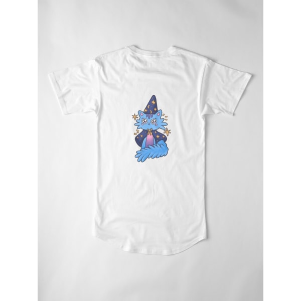 Magisk blå kattunge med cap och cape Lång T-shirt White S_Back