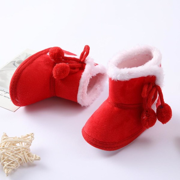 Vintervarma nyfödda toddler 1 år baby Flickor Pojkar Skor Mjuk sula Pälssnöskor 0-18M Red 0-6 Months