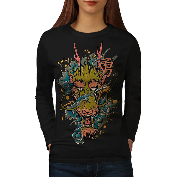 Dragon Asian Myth Svart långärmad T-shirt för kvinnor XL
