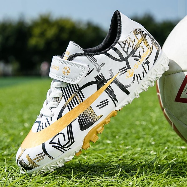 Fotbollsskor för barn Pojkar Flickor Fotbollsskor Grästräning Sport Skor Sneakers Yjx157 WhiteGold 32