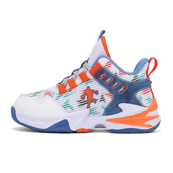 Basketskor för pojkar Mode Halkfria sneakers Sportskor som andas 3B2330 WhiteOrange 39