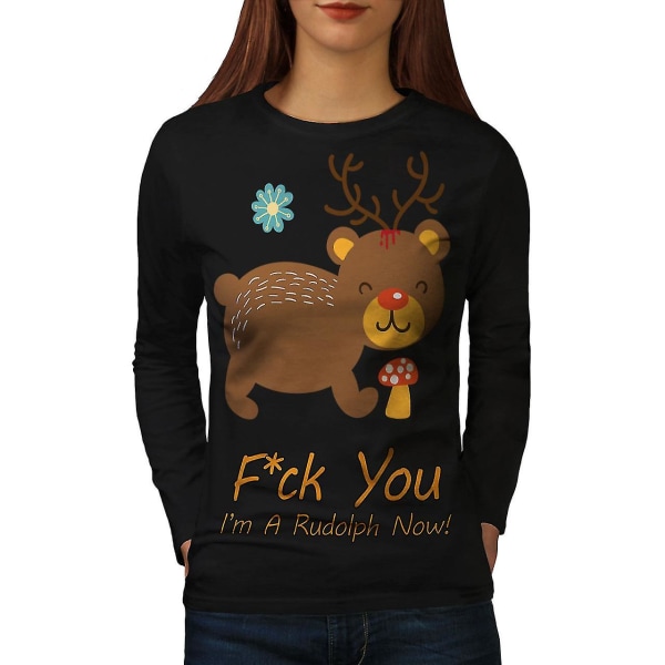 Bear Deer Christmas Women Blacklong Sleeve T-shirt S