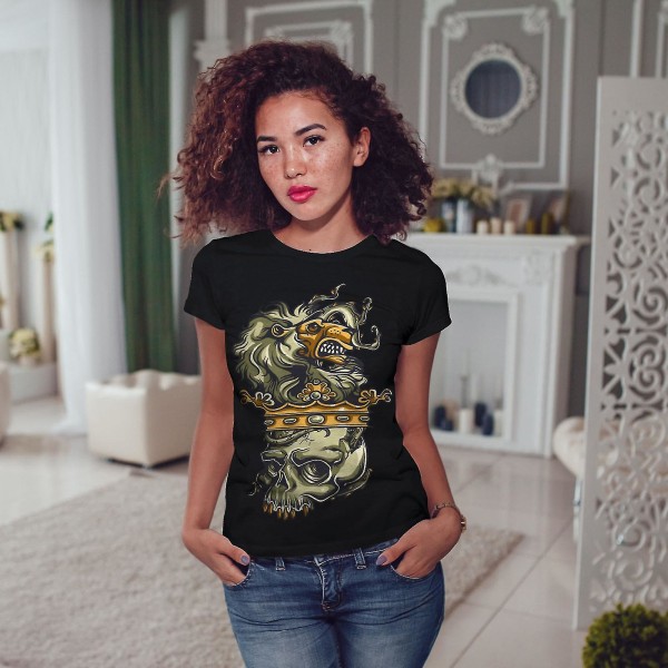 Lion Head King Dead Women Blackt-shirt XL