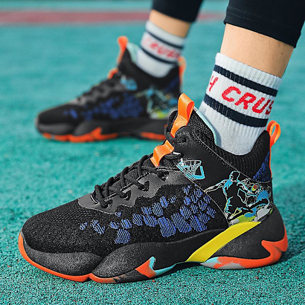 Basketskor för män Mode Halkfria sneakers Andas sportskor W23 BlackBlue 41