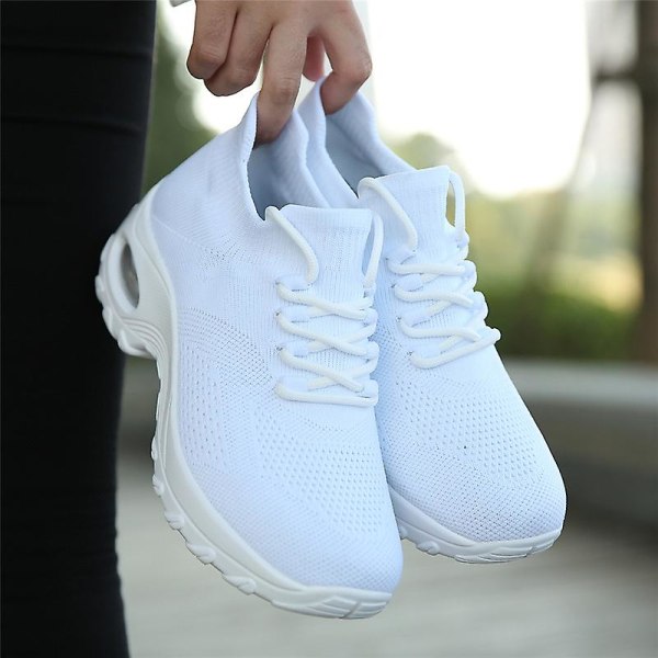 Dam Super Light Sneakers Tenis Feminino Dam Wedge Andas Running Mesh 2G1862 White 38