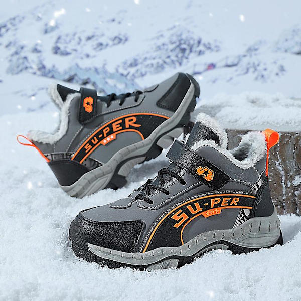 Barn vandringsskor Andas sneakers Halkfria Pojkar Flickor Vinterskor X899 GrayOrange 34