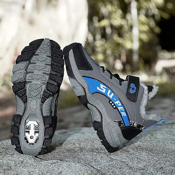 Barn vandringsskor Andas sneakers Halkfria Pojkar Flickor Vinterskor X899 GrayBlue 34