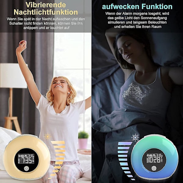Wake Up Light ljus väckarklocka med bluetooth högtalare, väckarklocka barn med nattlampa, resor