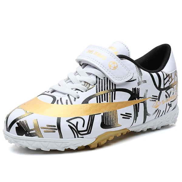 Fotbollsskor för barn Pojkar Flickor Fotbollsskor Grästräning Sport Skor Sneakers Yjx157 WhiteGold 36