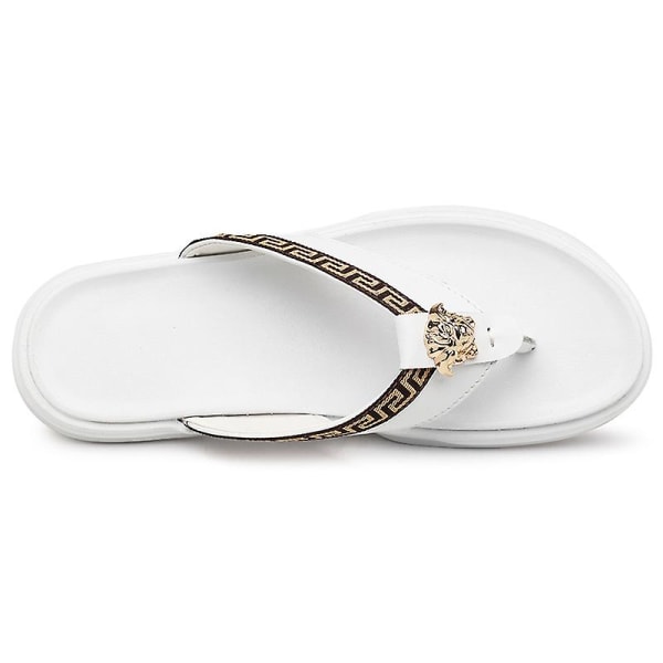 Herrflip-flops Läder Casual Sandaler Tofflor Mode Trend Strandskor 20223 White 41