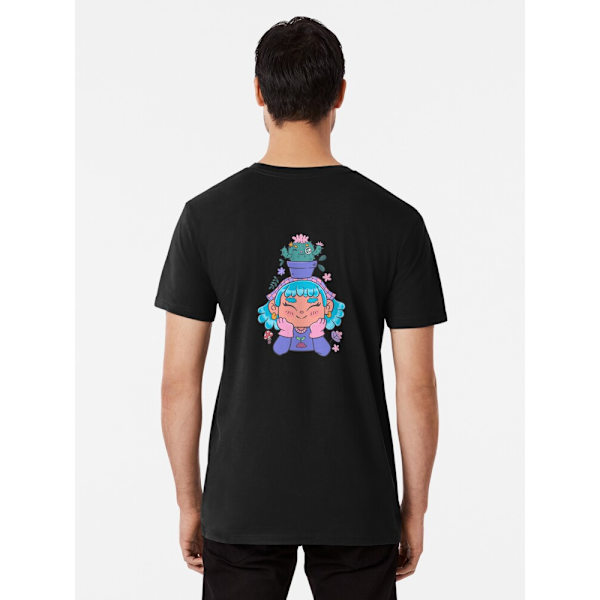 Söt och leende trädgårdsmästarflicka med kaktus och små växter kawaii Premium T-shirt Black M_Back