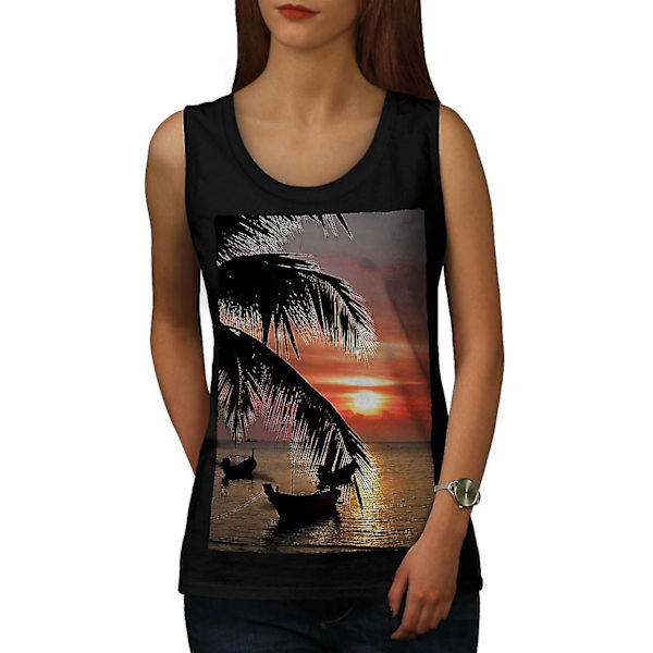 Sunset Palm Tree Women Blacktank Top M