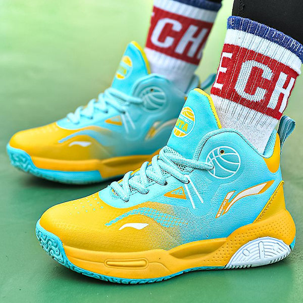 Basketskor för barn Mode Pojkar Flickor Sneakers Andas Sportskor 2210 YellowGreen 34