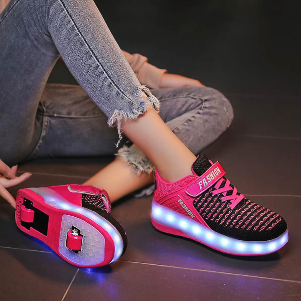 Barnsneakers Dubbelhjulsskor Led Light Skor 8099 BlackPink 31