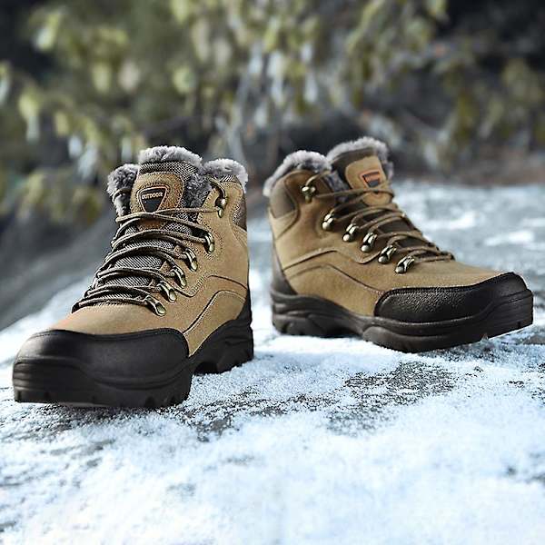 Vandringsskor för män Mid-Top Varm fleece bomullsskor Fr9055 Khaki 39