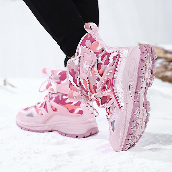 Snöskor för pojkar för flickor Vinterstövlar Ankelstövlar Barnstövlar Varm päls Anti-halk 2K9935 Pink 30