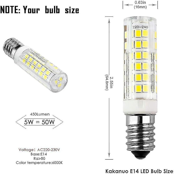 Ledlampa E14, kallvit 6000k, AC 220-230v, liten Edison-skruv, ej dimbar, vit [klass A energi