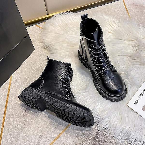 Martin boot för kvinnor korta stövlar med snörning Chunky lågklackat mid-kalf boots 2Km3 39