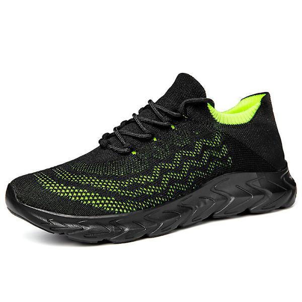 Sneakers för flugvävning för män Andas löparskor Mode sportskor 3A836 BlackGreen 41