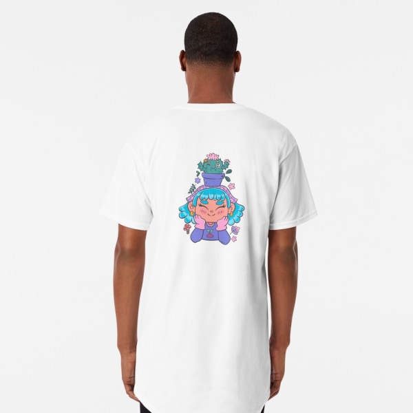 Söt och leende trädgårdsmästarflicka med kaktus och små växter kawaii lång t-shirt White M_Back