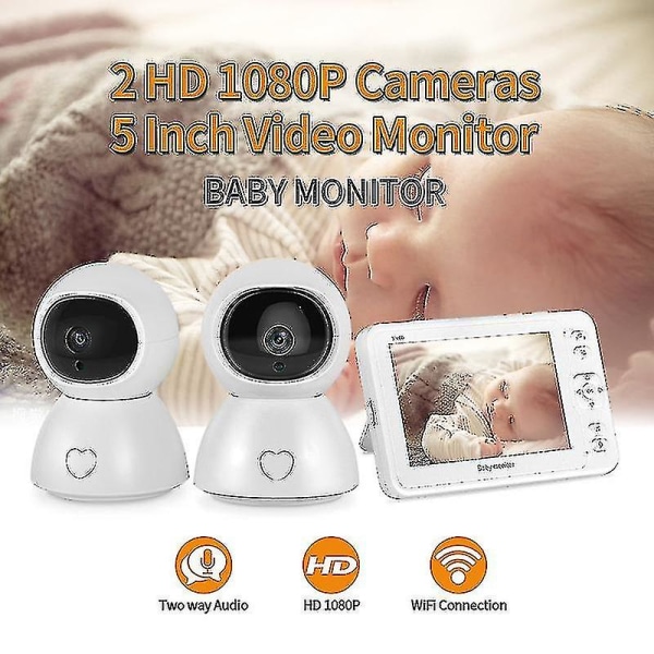 5 tums video baby Night Vision 1 skärm 2/3 övervakningskamera 1080p säkerhetskamera