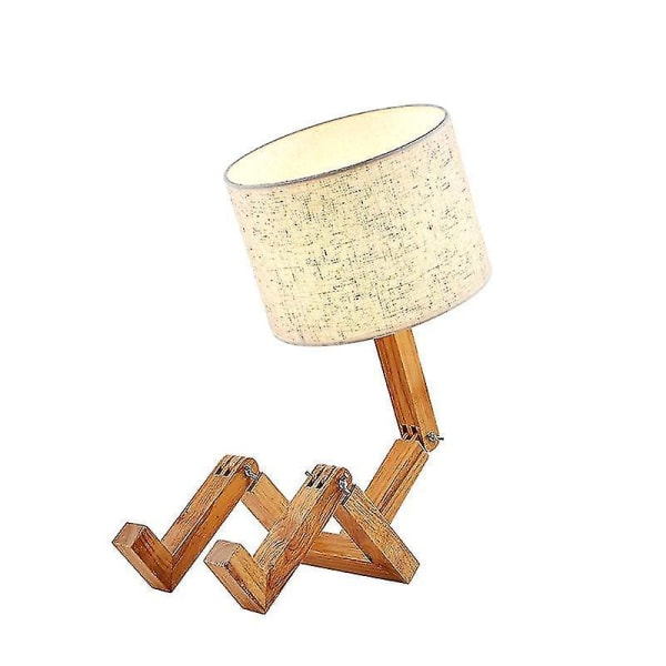Trärobotformad hopfällbar bordslampa Sovrumsbordslampa Nattlampa Linnelampskärm 5w glödlampa (vit)