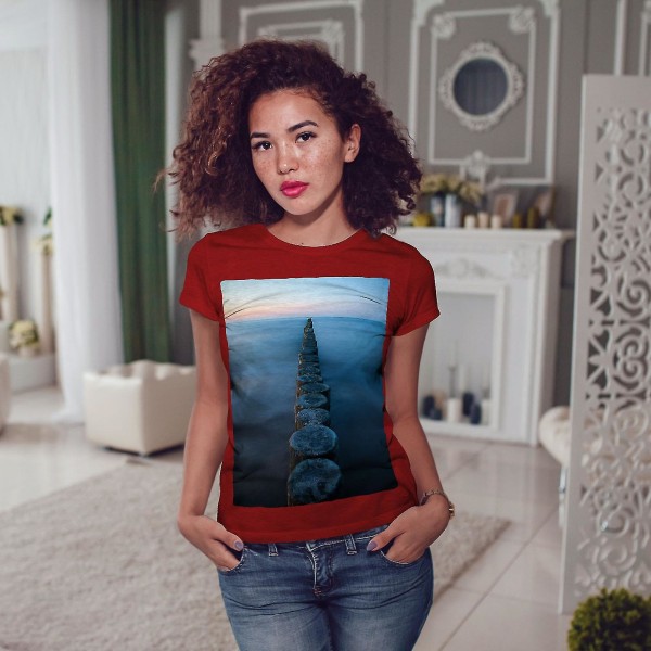 Vatten Vacker Natur Kvinnor Röd-skjorta XL