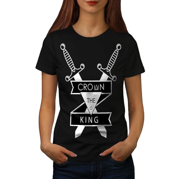 Crown King Sword Slogan Women Blackt-shirt L