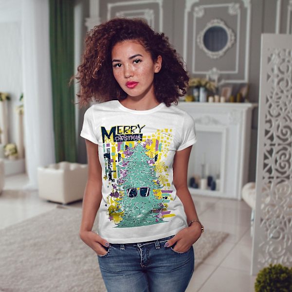 Merry Hippie Christmas Whitet-shirt för kvinnor M