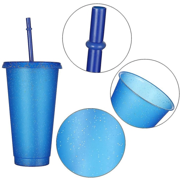 5 st Återanvändbar blixtpulver vattenkopp med sugrör lock 480/700 ml utomhus halmkopp vattenflaska Light Blue L