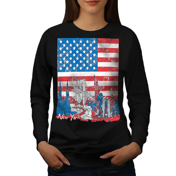 Flagga Amerika New York Usa Kvinnor Blacksweatshirt | Wellcoda L