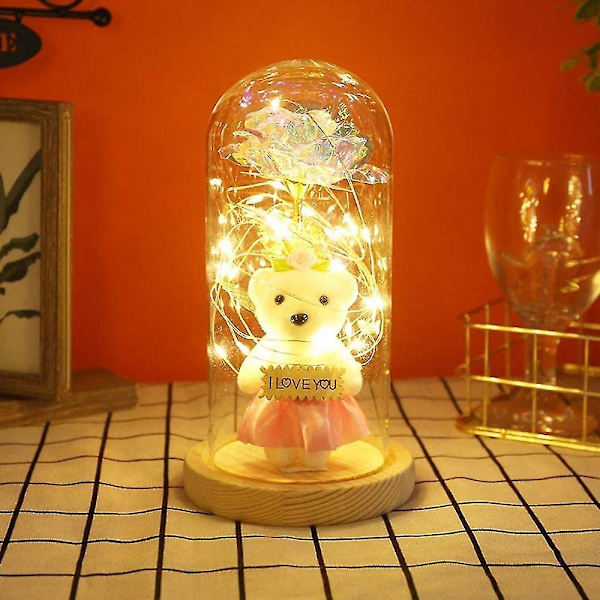 Glaskupolljus med elegant LED-ljus‰Rosa‰