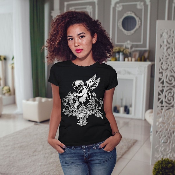 Baby Angel Skrämmande skalle Kvinnor Blackt-shirt | Wellcoda M