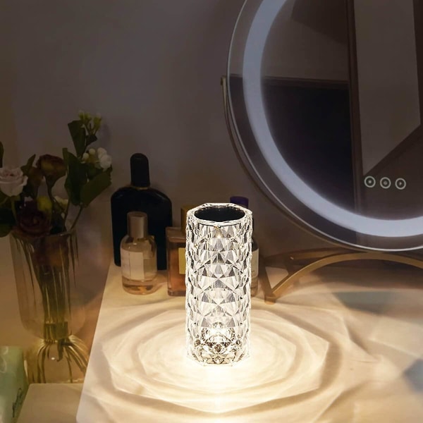 Touch Bordslampa Kristall Led Nattlampa, 16 färger Uppladdningsbar Rose Diamond Bordslampa Med Touch Control, USB Bordslampor