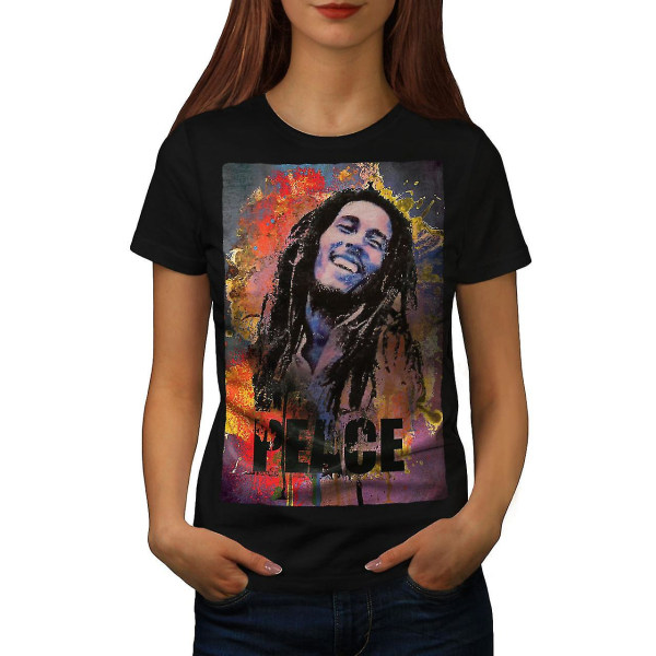 42 Rasta Bob Marley Svart t-shirt för kvinnor L