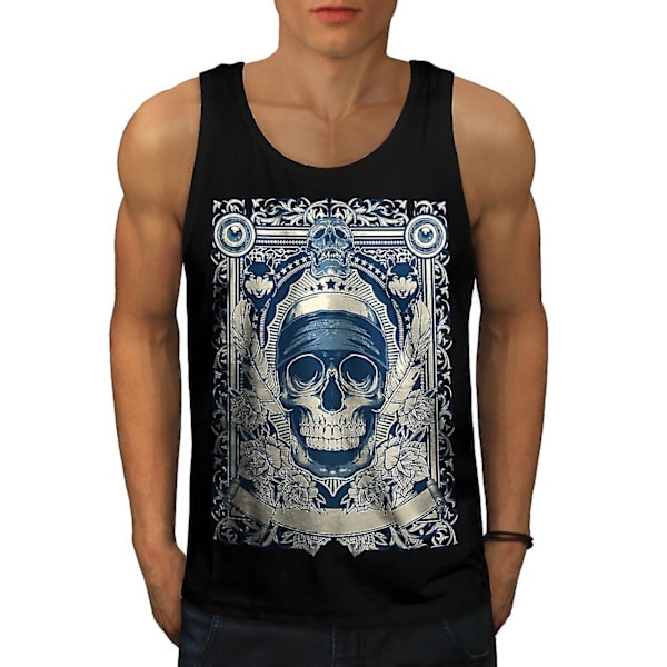 Day Dead Feather Skull Men Blacktank Top | Wellcoda M