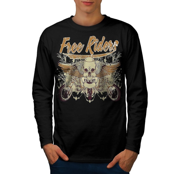 Free Riders Angel Biker Men Blacklong Sleeve T-shirt | Wellcoda S