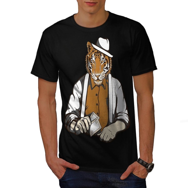Tiger Poker Cool Gangster Men Blackt-shirt | Wellcoda L