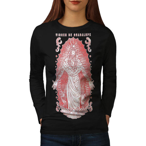 Virgen Guadalupe svart långärmad T-shirt för kvinnor XL