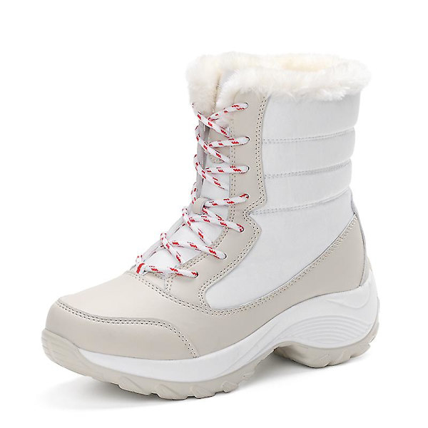 Dam Vinterstövlar Snow Boot Plysch Varma Skor Vattentät Boot 1617 Beige 41